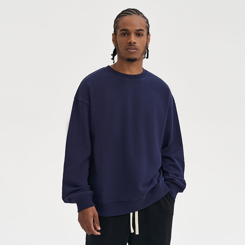 Terry Cotton Round Neck Sweater Loose European And American Retro FOG Color Matching