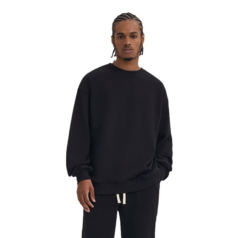 Terry Cotton Round Neck Sweater Loose European And American Retro FOG Color Matching