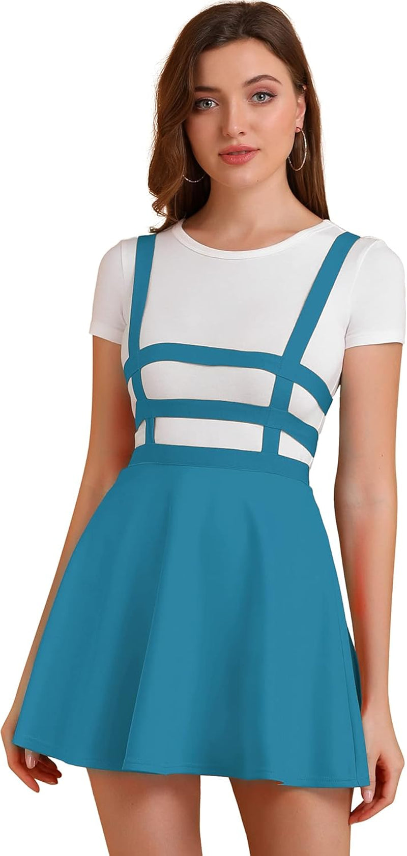 Women'S Pleated Overall Halloween Gothic 2025 Elastic Waist Kawaii A-Line Braces Suspender Skirt