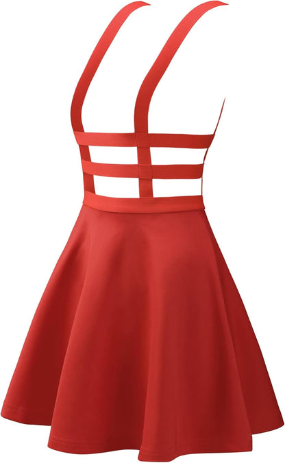 Women'S Pleated Overall Halloween Gothic 2025 Elastic Waist Kawaii A-Line Braces Suspender Skirt