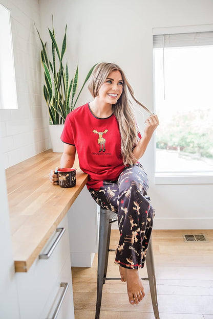 Pajamas for Women, Cute Pajama Pants and Top Separates, Chocolate, Moose, Animal (Xx-Large)