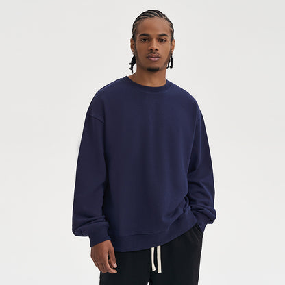 Terry Cotton Round Neck Sweater Loose European And American Retro FOG Color Matching
