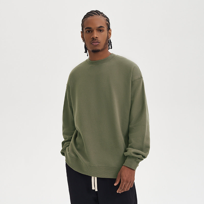 Terry Cotton Round Neck Sweater Loose European And American Retro FOG Color Matching