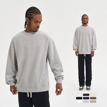 Terry Cotton Round Neck Sweater Loose European And American Retro FOG Color Matching