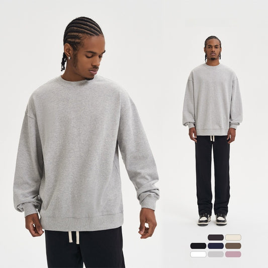 Terry Cotton Round Neck Sweater Loose European And American Retro FOG Color Matching