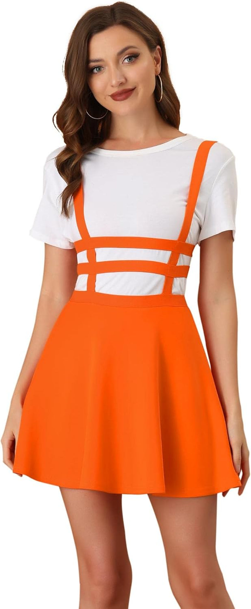Women'S Pleated Overall Halloween Gothic 2025 Elastic Waist Kawaii A-Line Braces Suspender Skirt