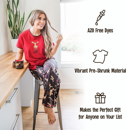 Pajamas for Women, Cute Pajama Pants and Top Separates, Chocolate, Moose, Animal (Xx-Large)